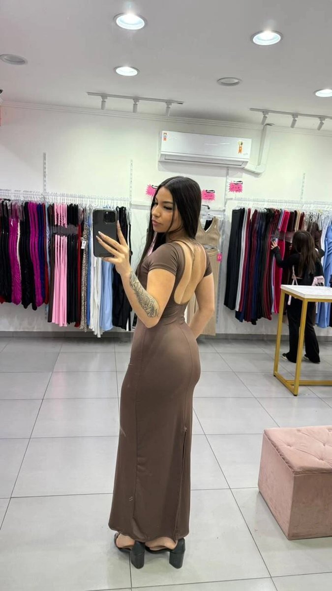 Vestido Suplex Longo Costas Abertas MARROM, foto 2