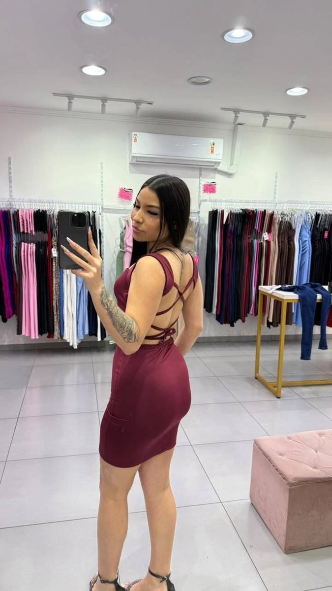 Vestido Em Suplex Costas Trançadas BORDO, foto 2