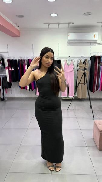 Vestido Suplex Frente Única E Fenda Atras PRETO