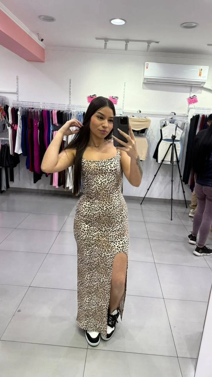 Vestido Longo Suplex Trançado Nas Costas, Levanta Bumbum e Com Fenda Oncinha