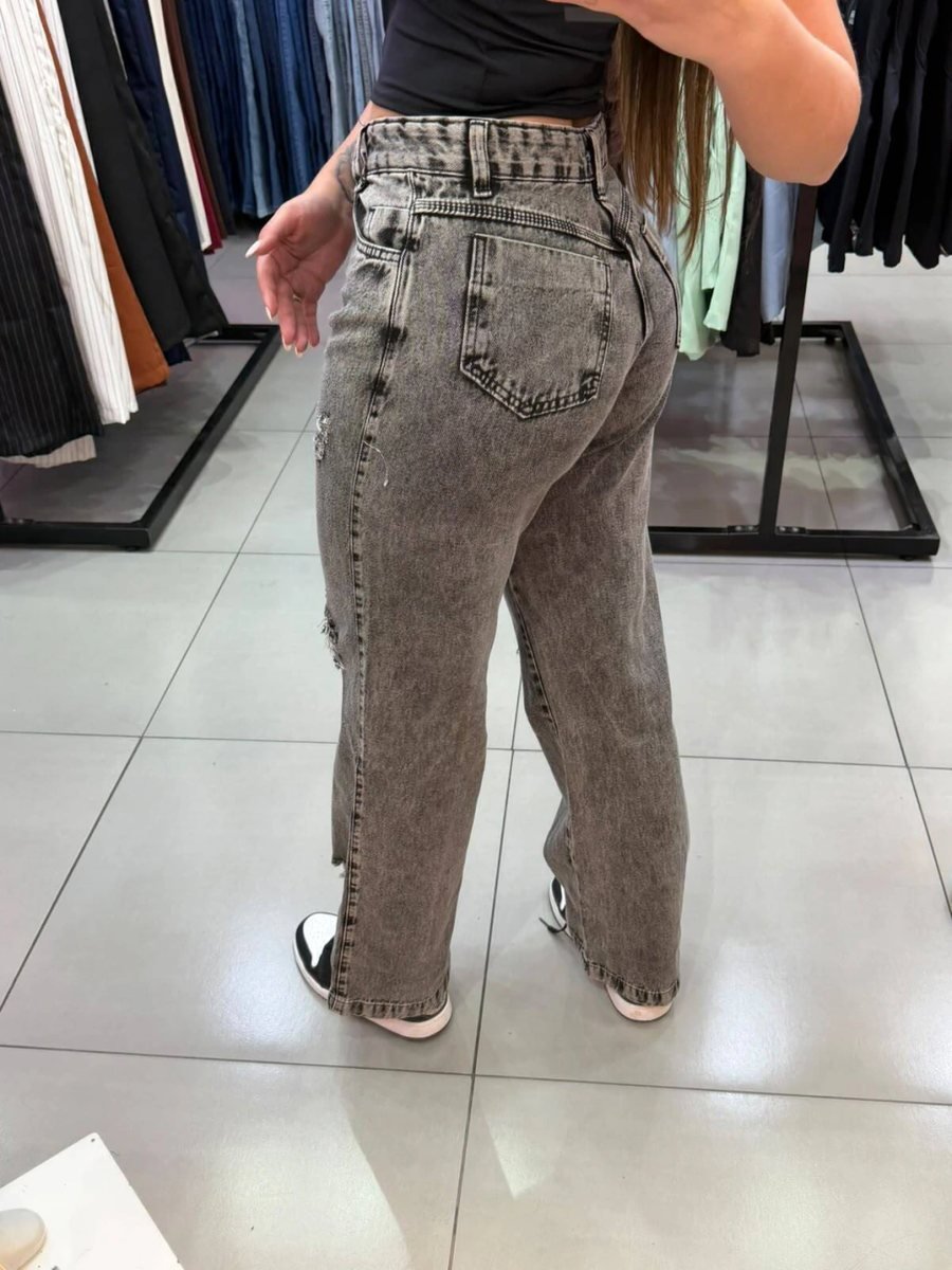 Calça Wide Leg Grafite Com Rasgos, foto 2