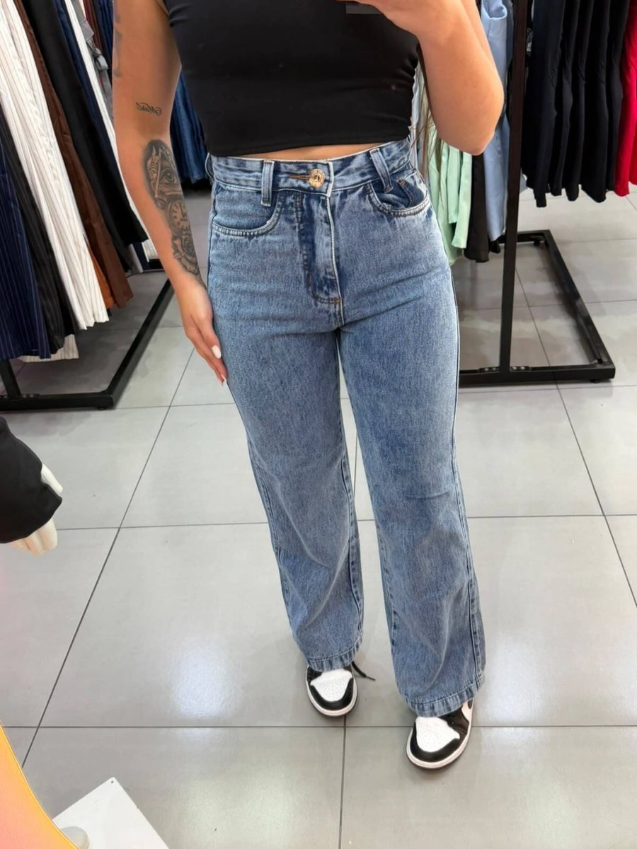 Calça Wide Leg Jeans Azul