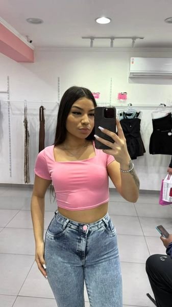 Cropped Suplex Gola Quadrada Sem Bojo Rosa