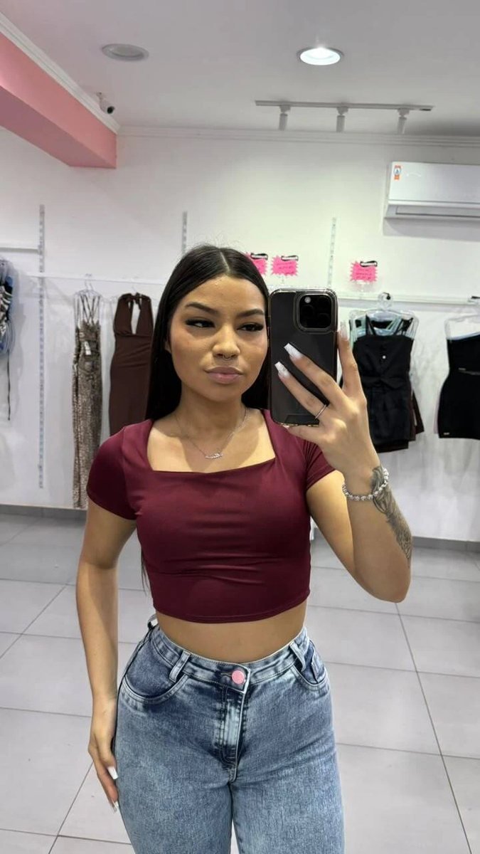 Cropped Suplex Gola Quadrada Sem Bojo Vinho