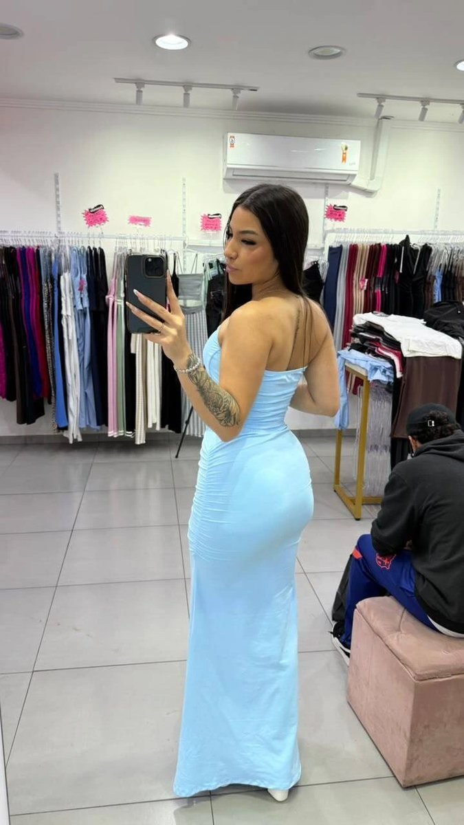 Conjunto Poliamida Top Tube e Saia Longa Com Drapeado ao Lado Azul Claro, foto 2