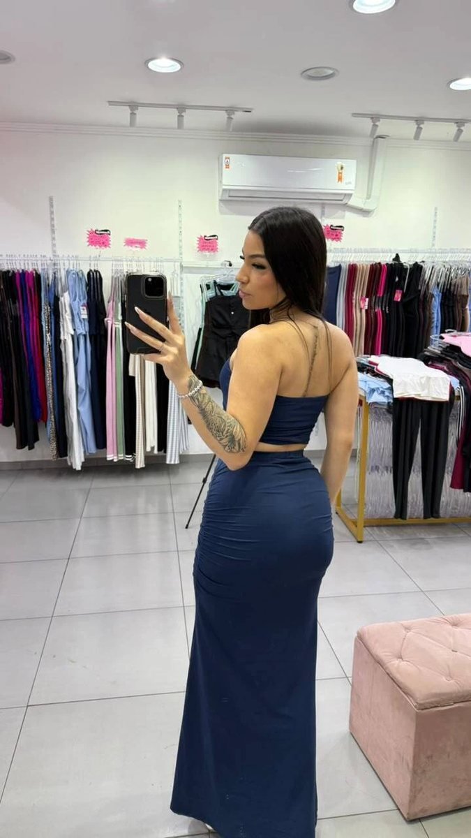 Conjunto Poliamida Top Tube e Saia Longa Com Drapeado ao Lado Azul Forte, foto 2