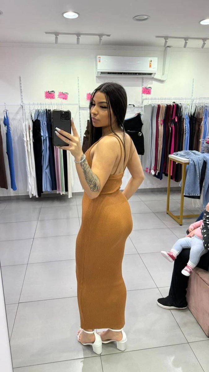 Vestido Modal Com Decote em V Com Alcinha Marrom, foto 2