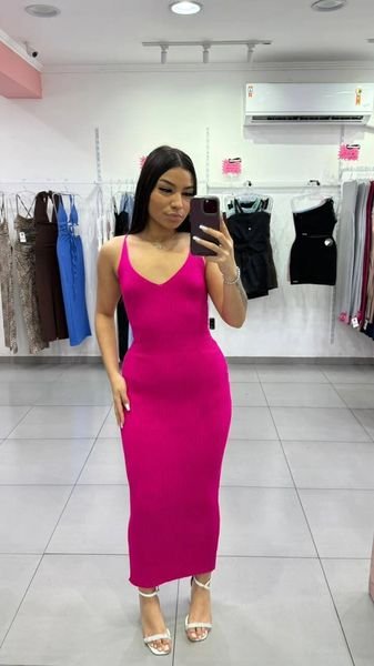 Vestido Modal Com Decote em V Com Alciha Rosa Forte